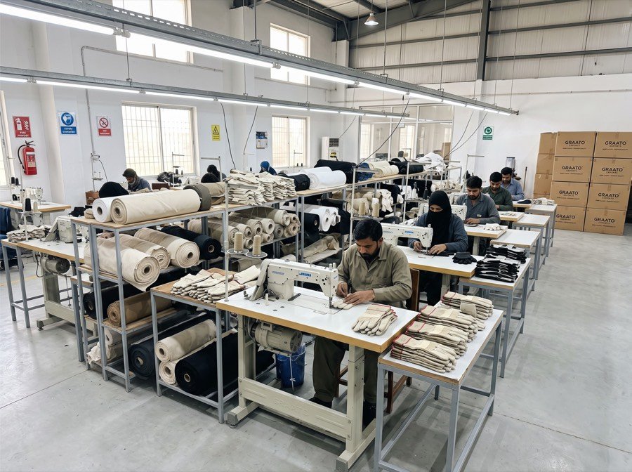 Work glove manufacturing factory floor