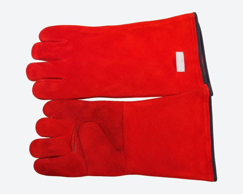 Red Split-Leather Wing-Thumb Gauntlets