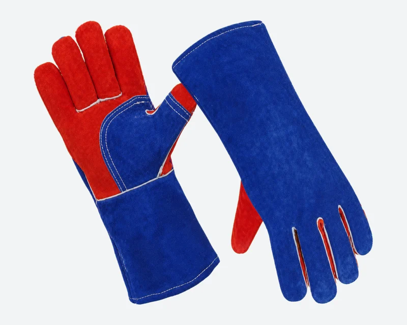 Red-Palm Blue Cow-Split Gauntlets