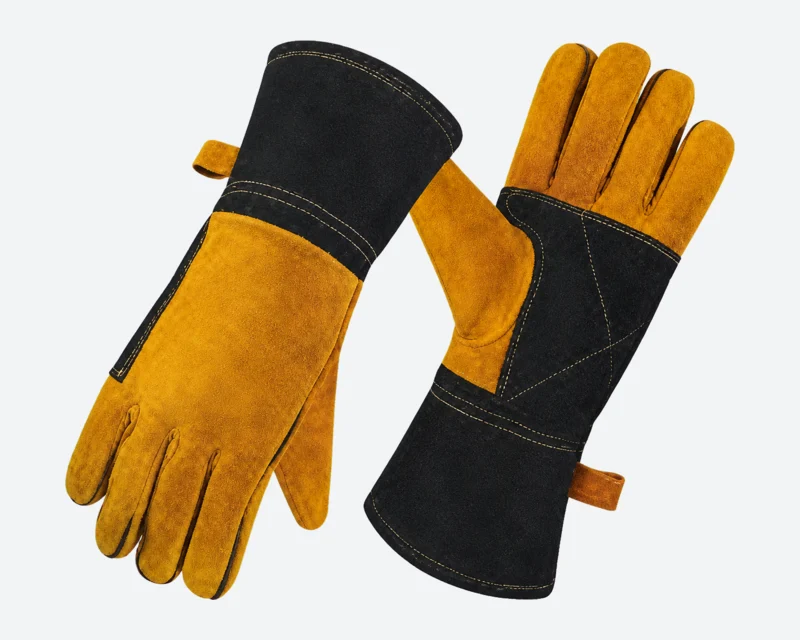 Mustard & Black Cow-Split Gauntlets