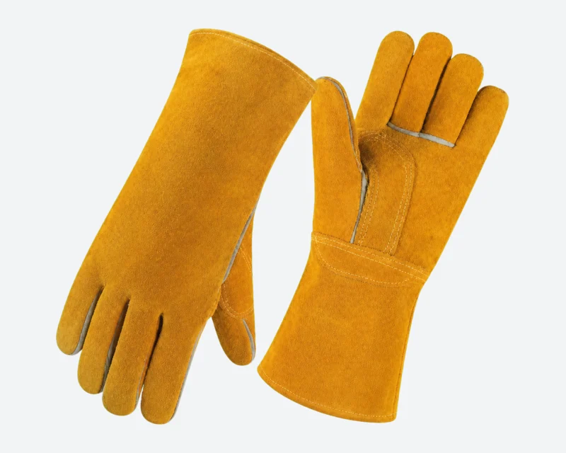 Mustard Cow-Split Gauntlets