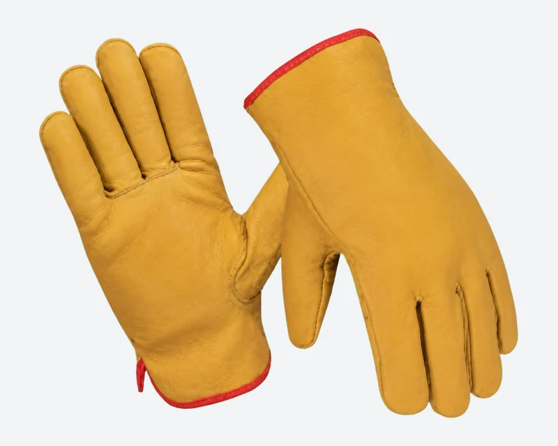 Tan Cow-Grain Extended-Cuff Gloves